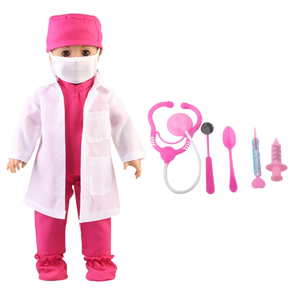 18-inch American Doll Cosplay Doctor's Kit Clothes+Stethoscope set Suit Outfit For 43cm Baby New Born&OG Girl Dolls House Toy