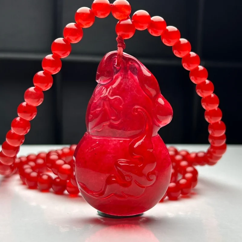 

Certified Natural High Ice Red Jade Jadeite carving fulu Pendant&Necklaces Fu Lu