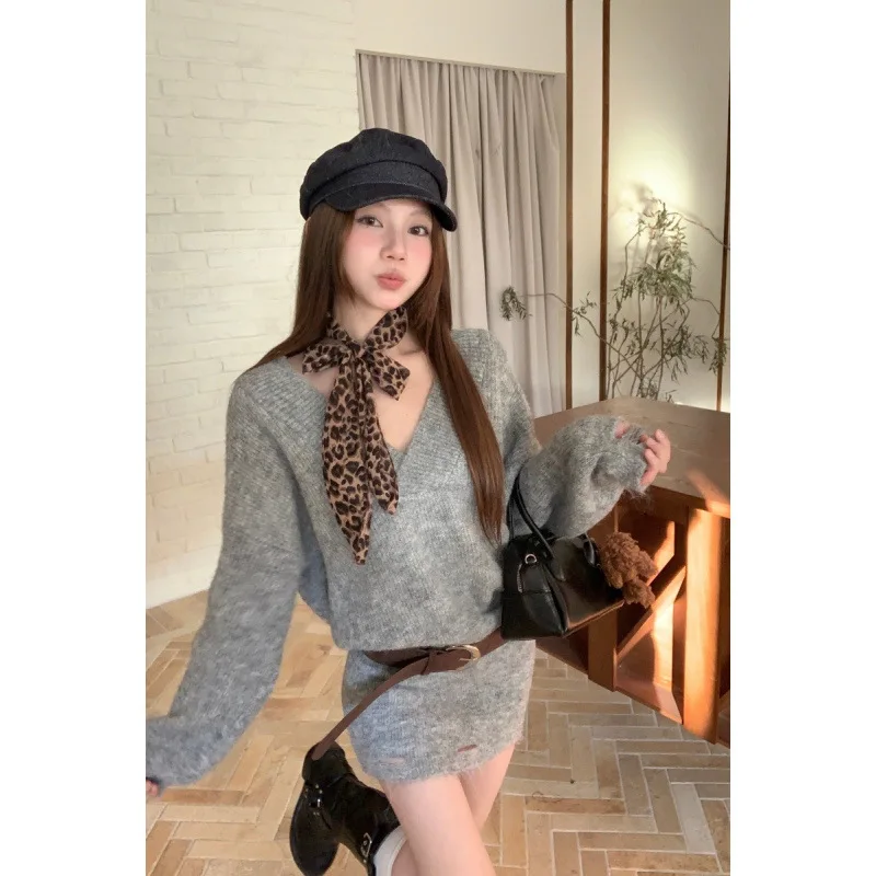 

Korean Style Winter New Loose Fit Elegant Slimming Bodycon Knitted Dress Sweater Dress Women'S Fashion