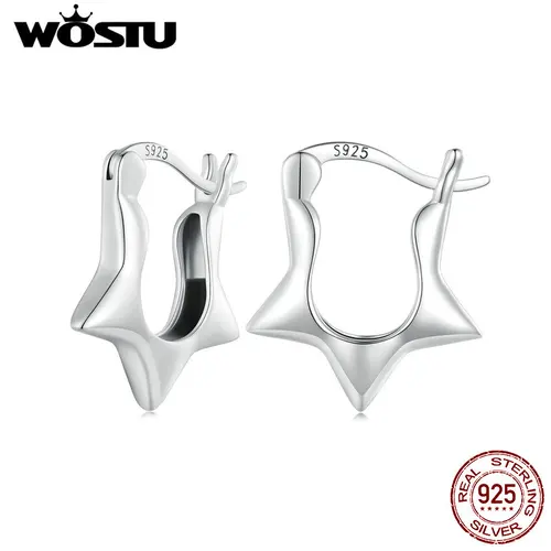 WOSTU 여성용 솔리드 925 스털링 실버 스타 드롭 귀걸이, 유럽 심플 스타일 이어 후프 클립, 트렌드 웨딩 주얼리 선물 