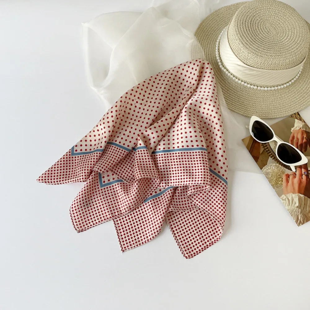 Retro Printed Dot Print Scarf Y2K Geometric Shape Polka Dot Silk Scarf Headband Spicy Girls Hair Scarf Waist Scarf