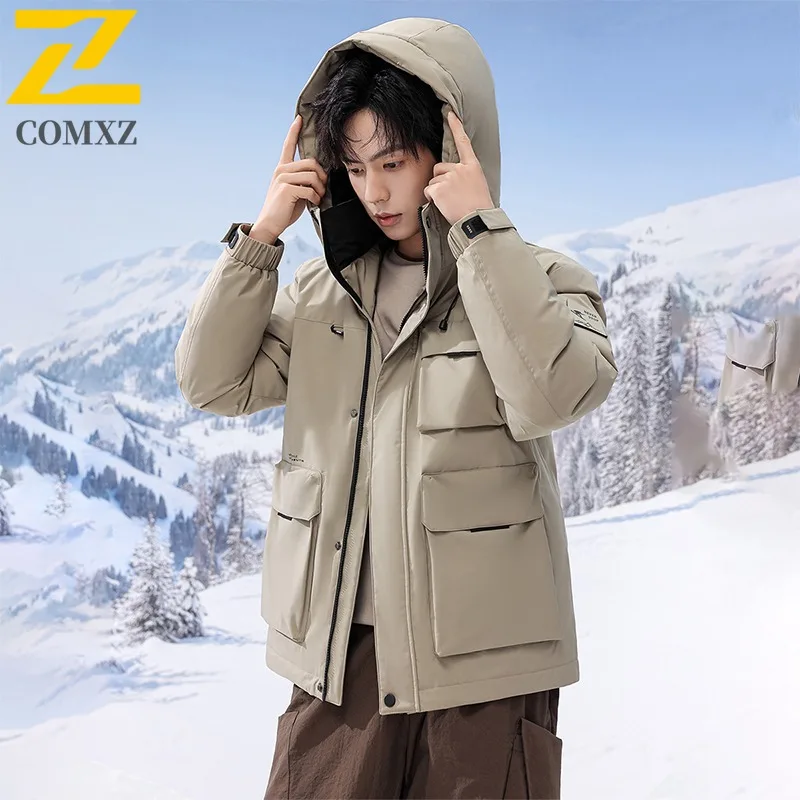 COMXZ Men Bread Jacket Classic Hooded Workwear Waterproof Thick Warm Adventure Padded Jacket Street High-Quality Winter Jacket