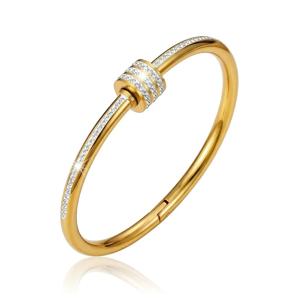 Bracelets en acier inoxydable plaqué or 18 carats pour femmes et hommes, exquis, non décolorants, avec chiffres romains et zirconiums cubiques, cadeau pour la fête des mères
