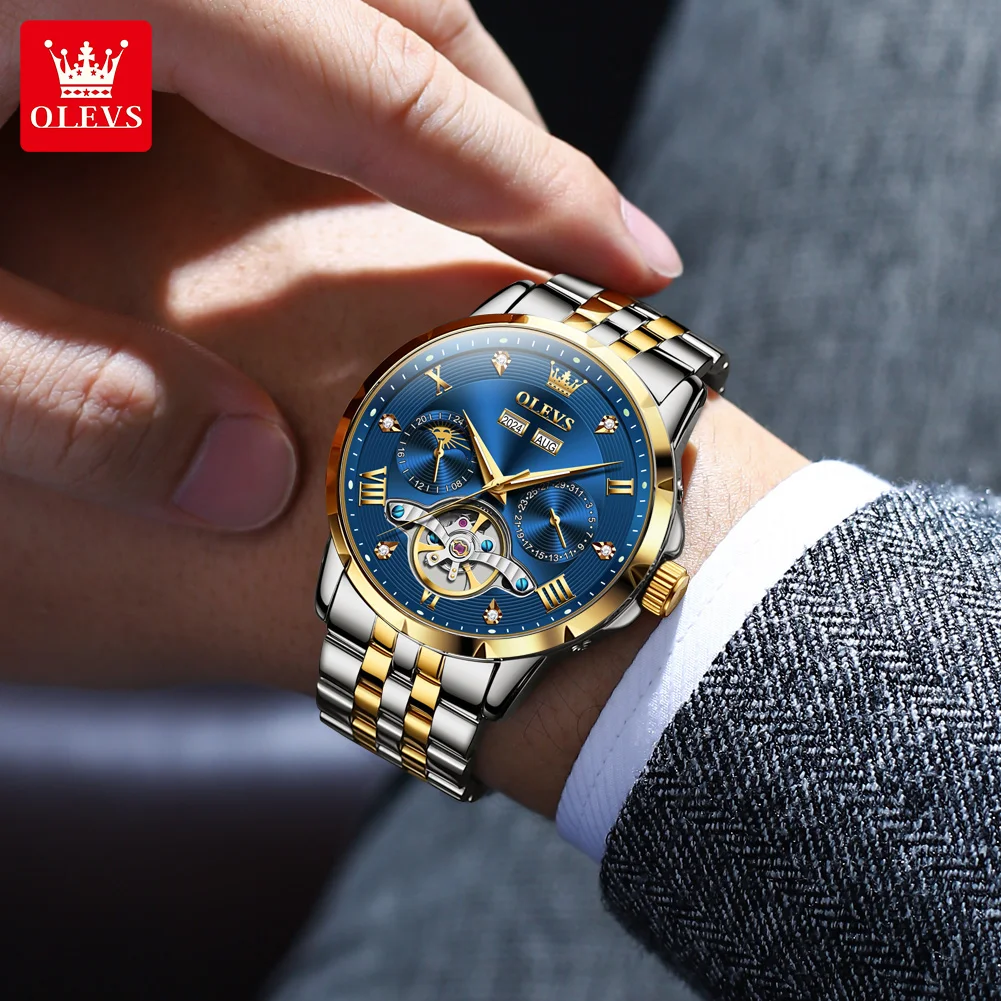 OLEVS 6691 Orologio da uomo Originale Luxury Business Volano Orologio meccanico automatico Acciaio inossidabile Data Anno Mese Manes Regali