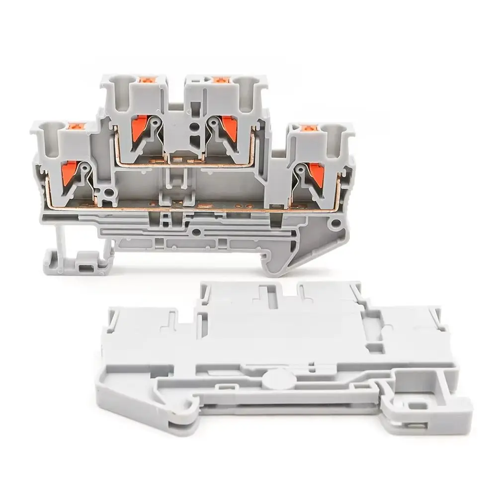 4Pcs PTTB-2.5 PTTB-2.5 Terminal Block 2 In 2 Out Nylon PA66 DIN Rail Terminal Block Tool Free 2.5mm2 Spring Terminal Block