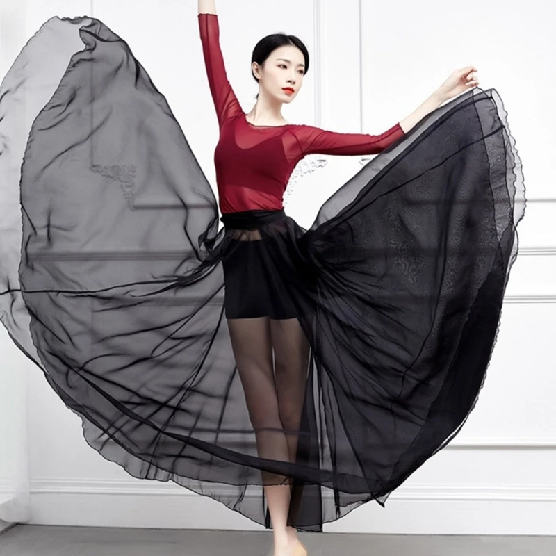 Eleganter Chiffon-Bauchtanz rock für Frauen, fließendes Performance-Kostüm in voller Länge mit elastischem Bund