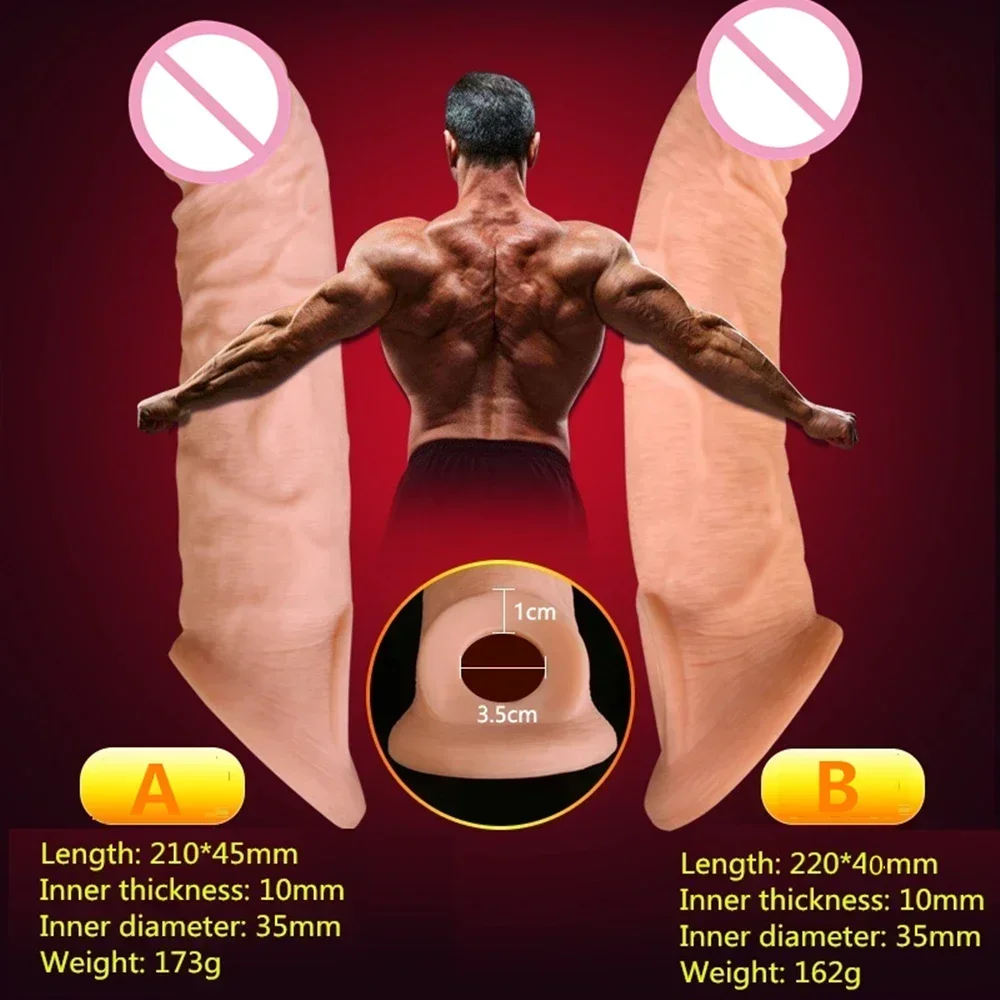 21cm 8.27inch Reusable Realistic Penis Sleeve Cover Condom Cock Extender Extension Enlargement Men Dick Header Sex Toy