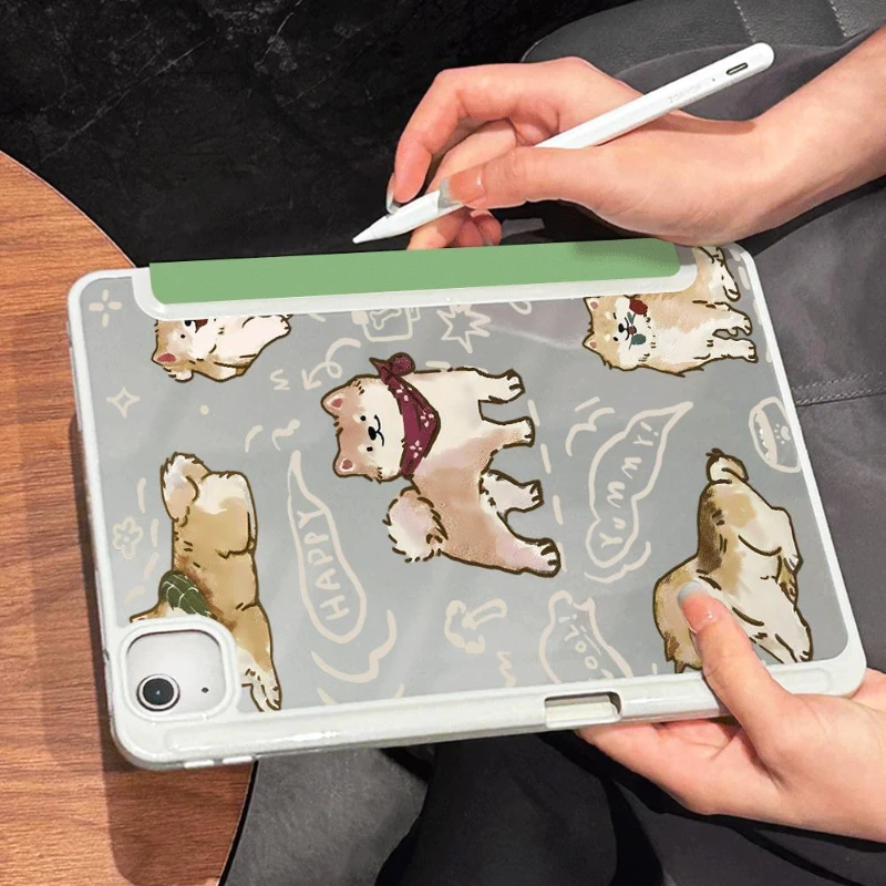 Flip Smart Cover for IPad Air 5 Air 4 10.9 Pro 11 2nd 3rd 4th Ipad Mini 6th Generation 2021 Ipad Pro 10.5 Cute Puppy Print Green