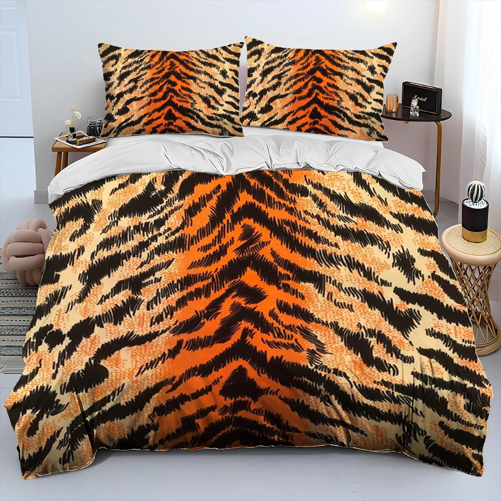 3D Tiger Print Stripe Pattern Beast Comforter Bedding Set,Duvet Cover Bed Set Quilt Cover Pillowcase,King Queen Size Bedding Set