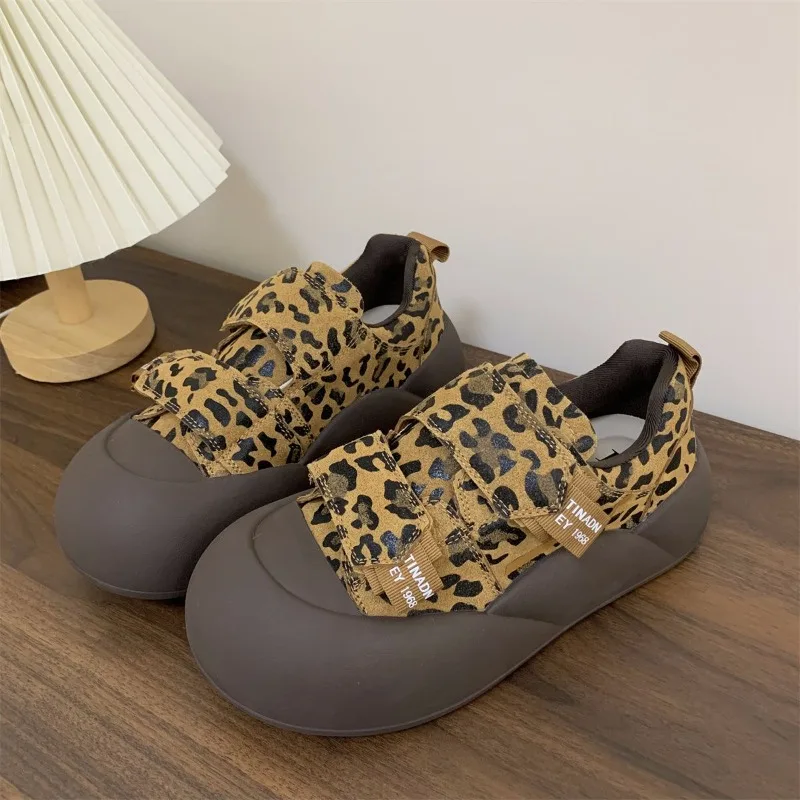 

Kids' Quirky Leopard Print Velcro Platform Sneakers Thick Sole Round Toe Shoes for Boys Girls Trendy Chunky Durable Outdoor Wear