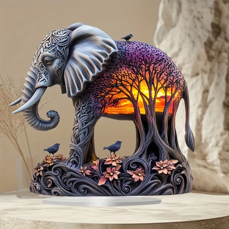 

Bohemian Sunset And Forest Elephant Acrylic Decoration - Perfect For Home, Office Or Cafe, 9X9 Inches