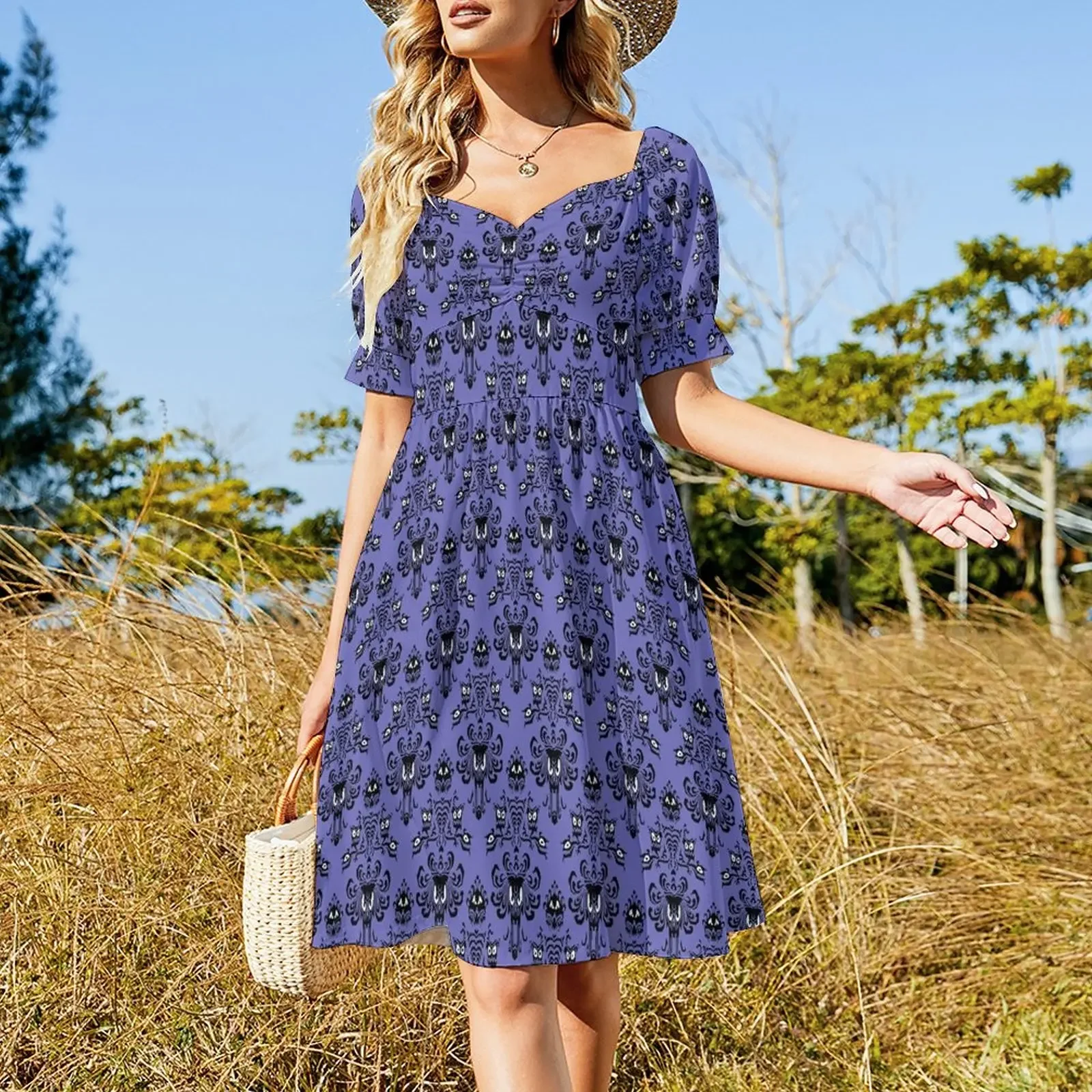 Haunted Mansion Wallpaper Variation 1 Short-Sleeved Dress Summer skirt women's clothing trend 2025 dress korean style