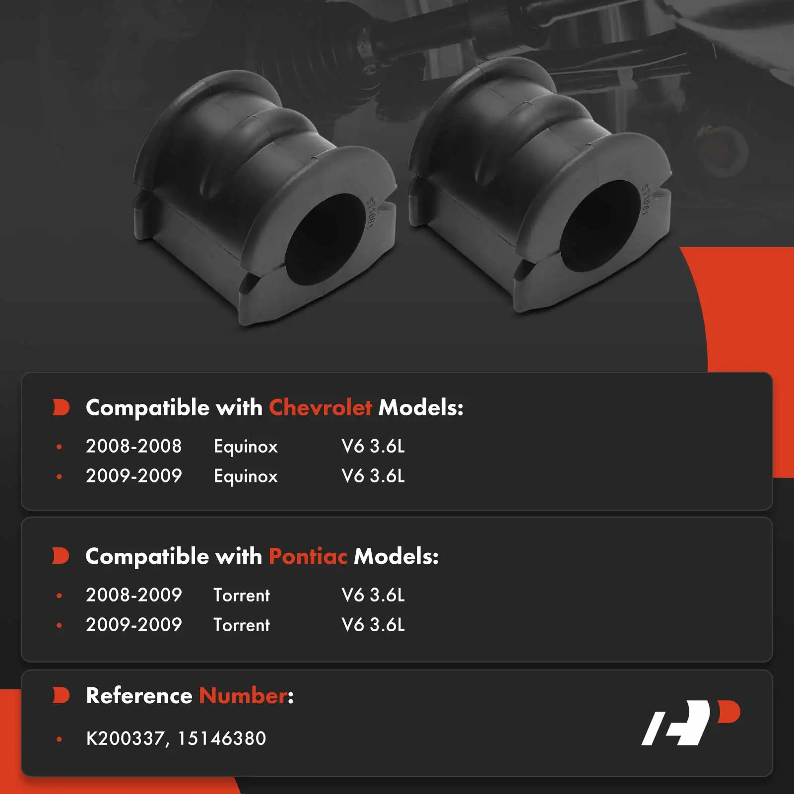 A-Premium 2x Rear To Frame Sway Bar Bushing Kit for Chevrolet Equinox 2008-2009 Pontiac Torrent 2008-2009 15146380