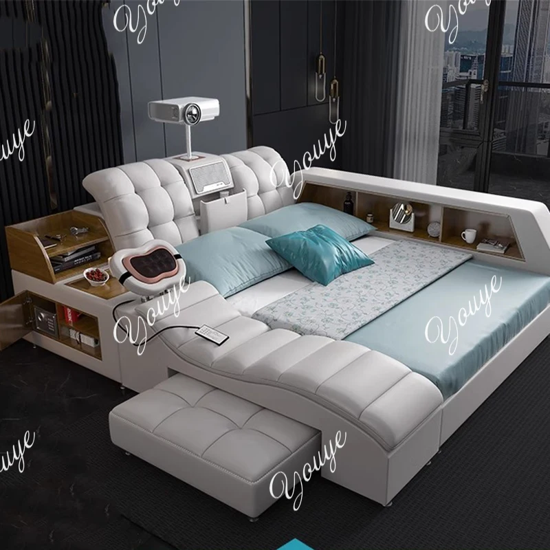 Luxury King Size Smart Massage Bed - Modern Wood Frame