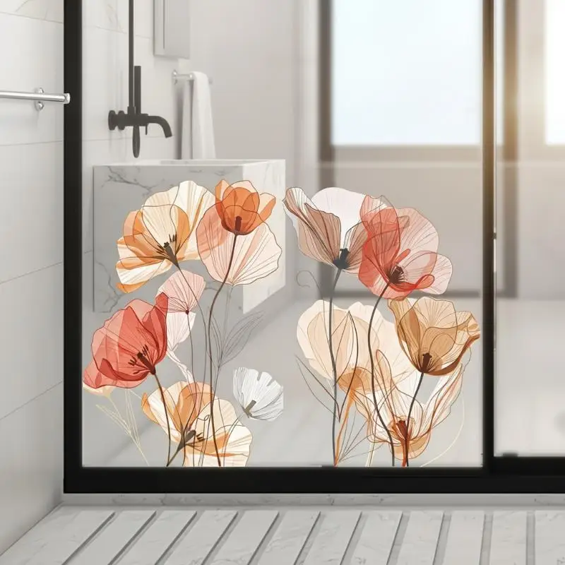 Removable Rose Glass Stickers for Bathroom Door Adhesive Elegant Flower Home Window Privacy Decor view 5
