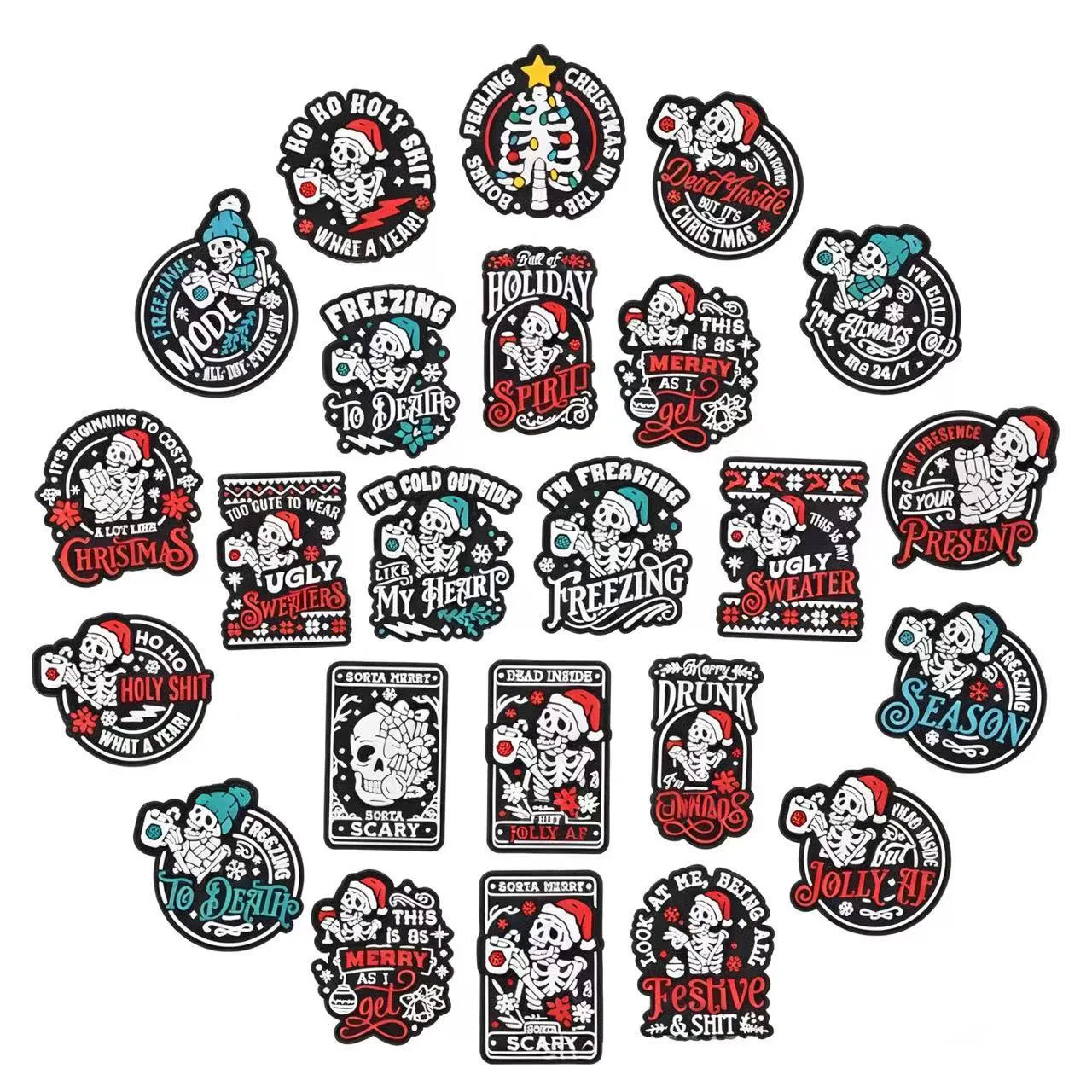 26pcs Halloween Christmas Skull Shoe Charms DIY Garden Shoes Decorations Accessories for Clog Sandal Buckle Kids Party Gifts