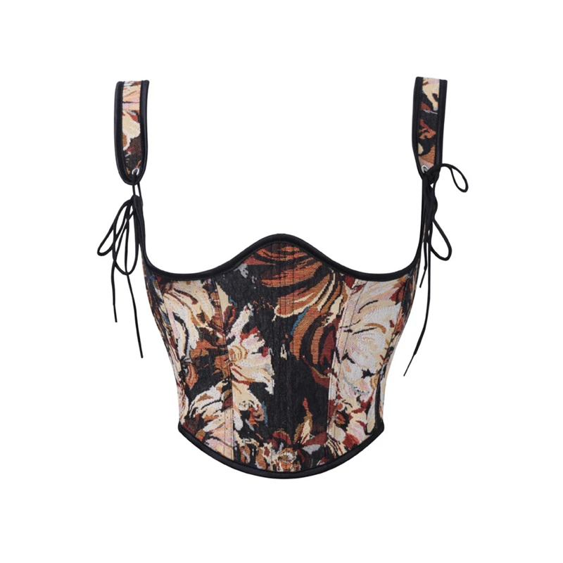 

Викторианский модный корсет, укороченный топ, винтажные жаккардовые бюстье на шнуровке с бретелями, готический жилет, тренажер для талии, корсет с завышенной талией