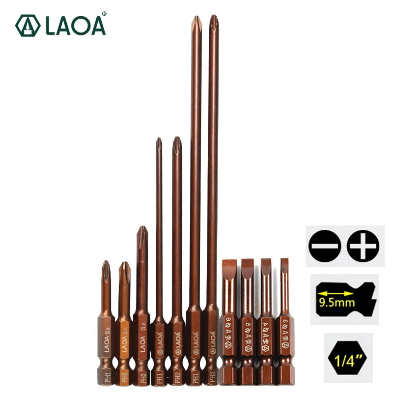 LAOA 1pc Screwdriver Bit S2 Alloy Steel Bit for Electric Screwdriver Hand Drill With Magnetism Phillips Bit Slot type