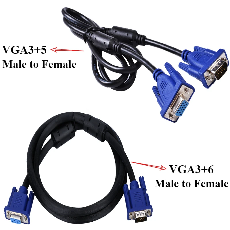 VGA to VGA Cable 15P Male to Male/Female Video Extension Converter Connector for Computer Monitor Screen Projector PC TV Adapter