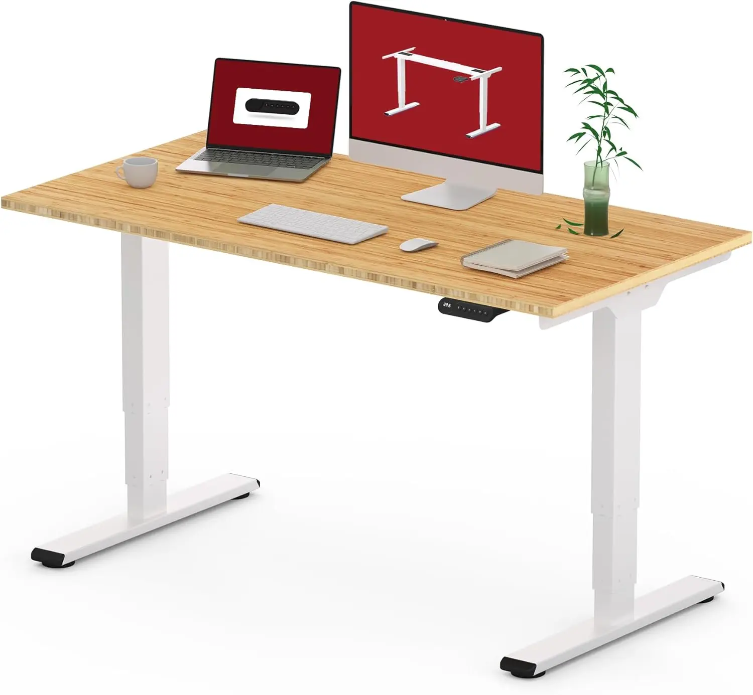 48 Inch Bamboo Electric Standing Desk 3 Stage Dual Motor Height Adjustable Desk Stable and Durable Sit to Stand Home Office Desk