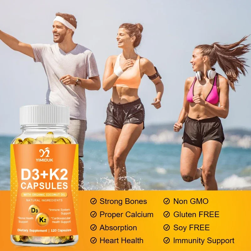 نباتي 2 في 1 فيتامين د3 5000 IU + K2 200mcg MK-7 كبسولات زيت جوز الهند العضوي المكونات الطبيعية تنظيم الكالسيوم مناعة #2