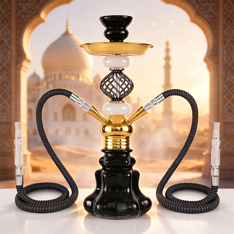 Hookah Set  Arabian Shisha Complete Kit Black Glass Base Ceramic Bowl Narguile Chicha Sheesha Water Pipe for Home Party
