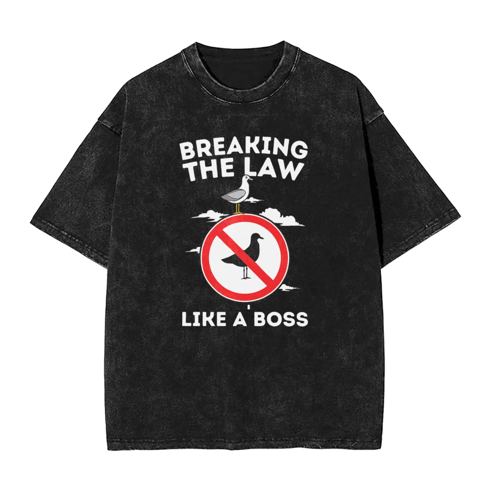 Like a Boss Funny Seagull Rebel Apparel Washed T Shirts for Men Women Streetwear Hip Hop T-Shirt Graphic  Tee Shirt Short Sleeve