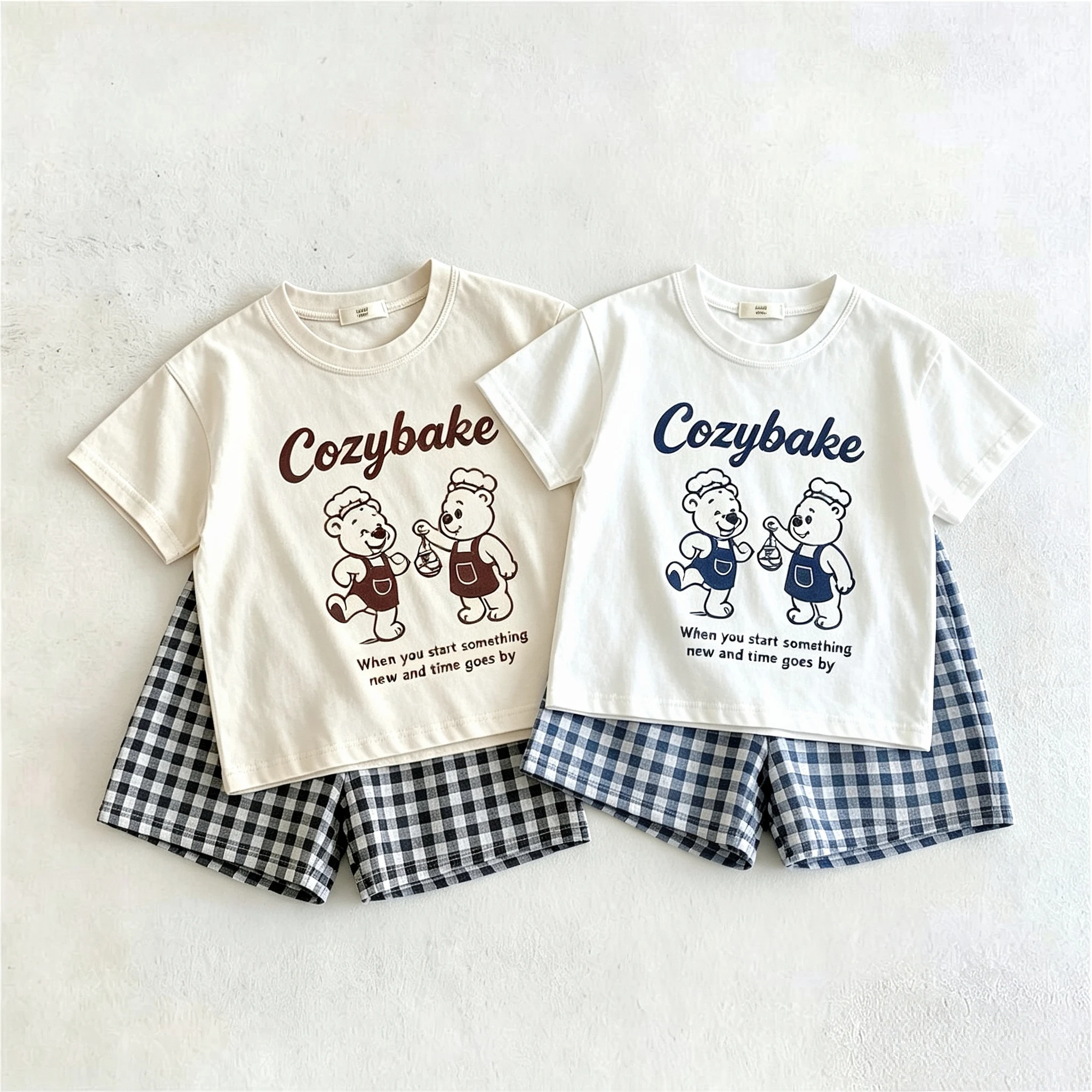 1-6 Year Old Kids Clothes Outfits T-shirt + Plaid Shorts Two Piece Set Summer Thin Loose Casual Tracksuits Toddler Costume Suit