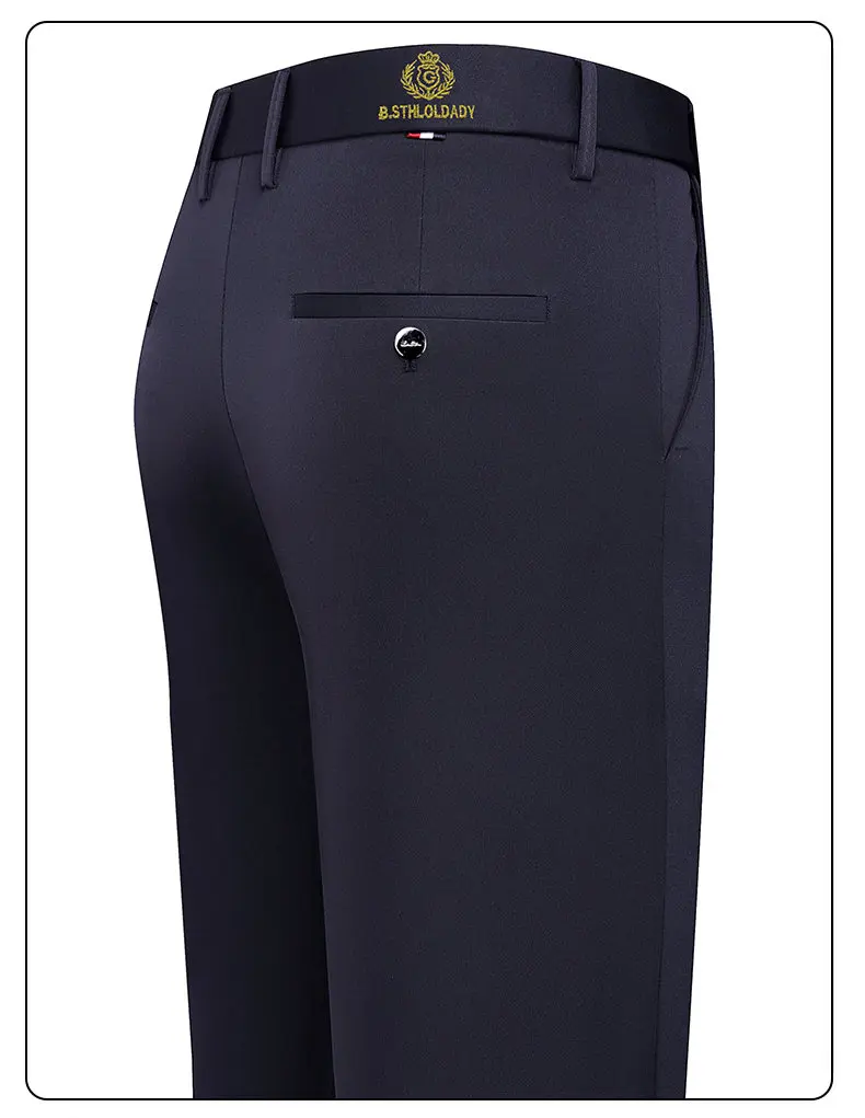 Herren Regular Fit Anzughosen Business Casual Hosen mit Stickerei Stretch Golfhosen Party Leichtgewicht Hosen – Detail 2