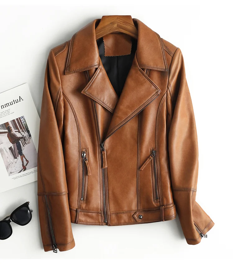 

2023 Genuine Sheepskin Coats Woman Real Leather Jackets Women New Short Korean Outerwear Autumn Chaqueta Cuero Dama SQQ09