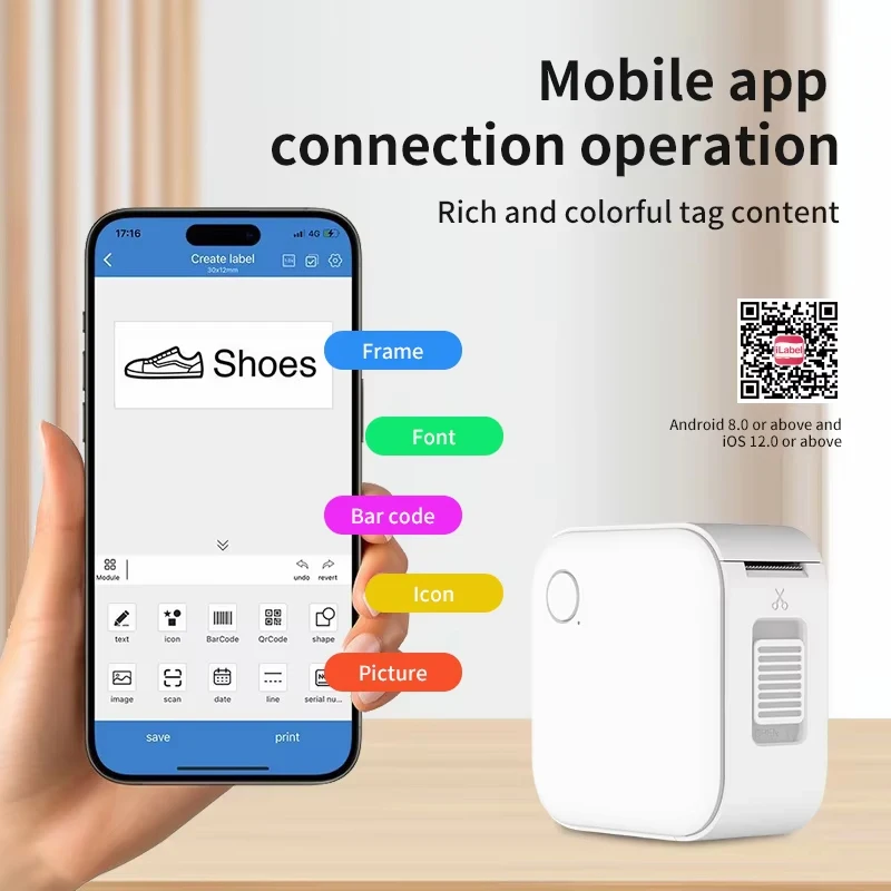 Mini Portable Label Printer Label Maker Machine Small Label Maker Pocket Sticker PrinterFor Home/Office Similar to D110/D11