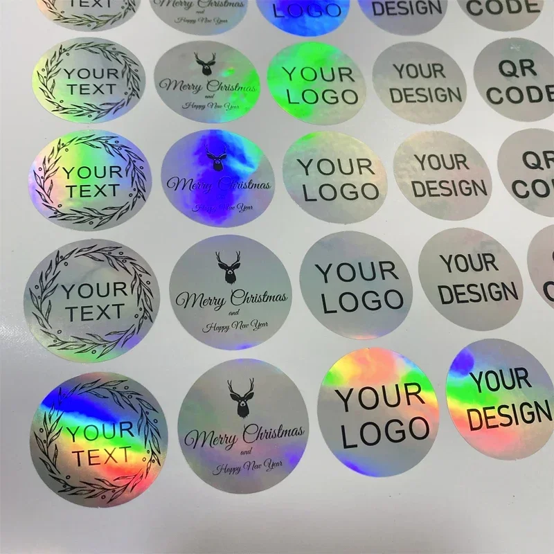 

100Pcs Gold Silver Laser Customized text logo Personalized Custom Laser Wedding Stickers Favors round Labels Waterproof 25-10MM