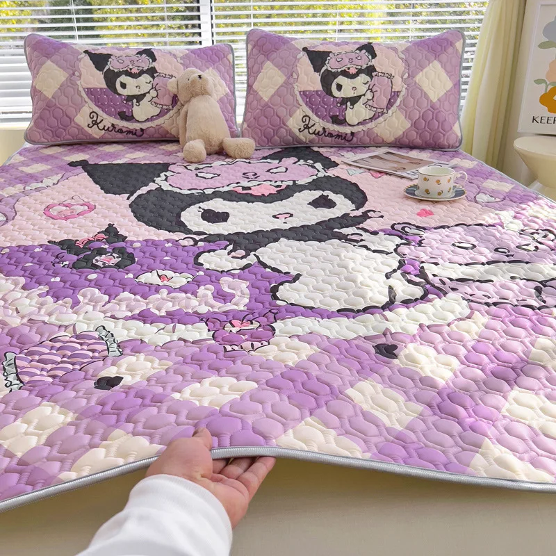 Miniso Kuromi Summer Ice Silk Latex Mat vestito a tre pezzi Kawaii Cartoon bambini studente dormitorio Soft Summer Sleeping Mat Gift