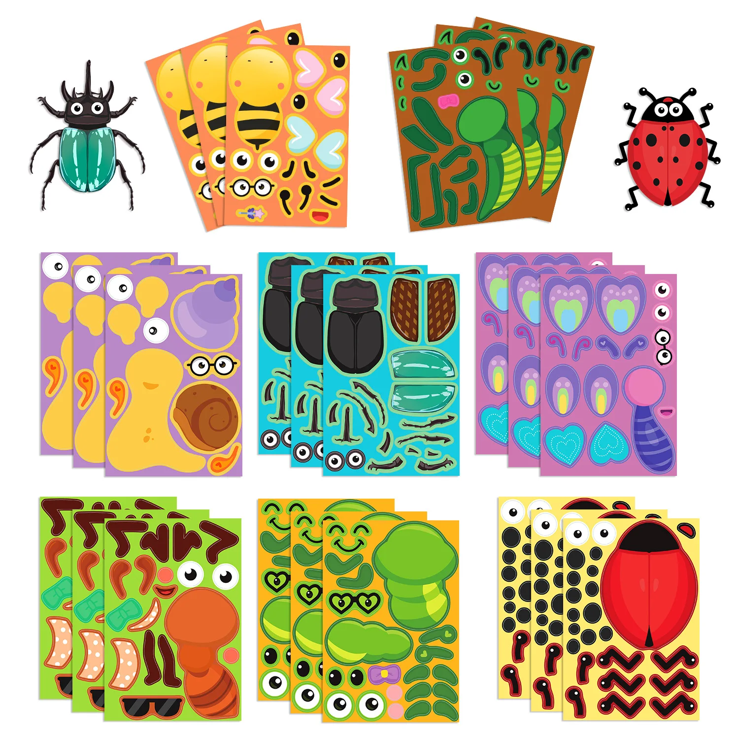 8/16 Pcs Cartoon Insect Animal Puzzle Make A Face Stickers DIY Game for Phone Case Notebook Fridge Suitcase Waterproof Decals