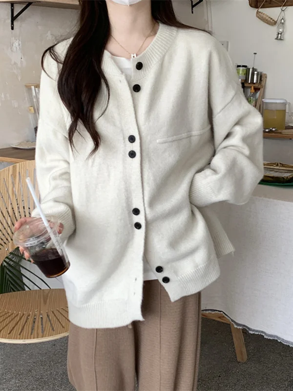 니트 오픈 가디건 여성 캐주얼 루즈 아우터웨어 가을 겨울 패션 스웨터 재킷 한국 스타일 루즈핏