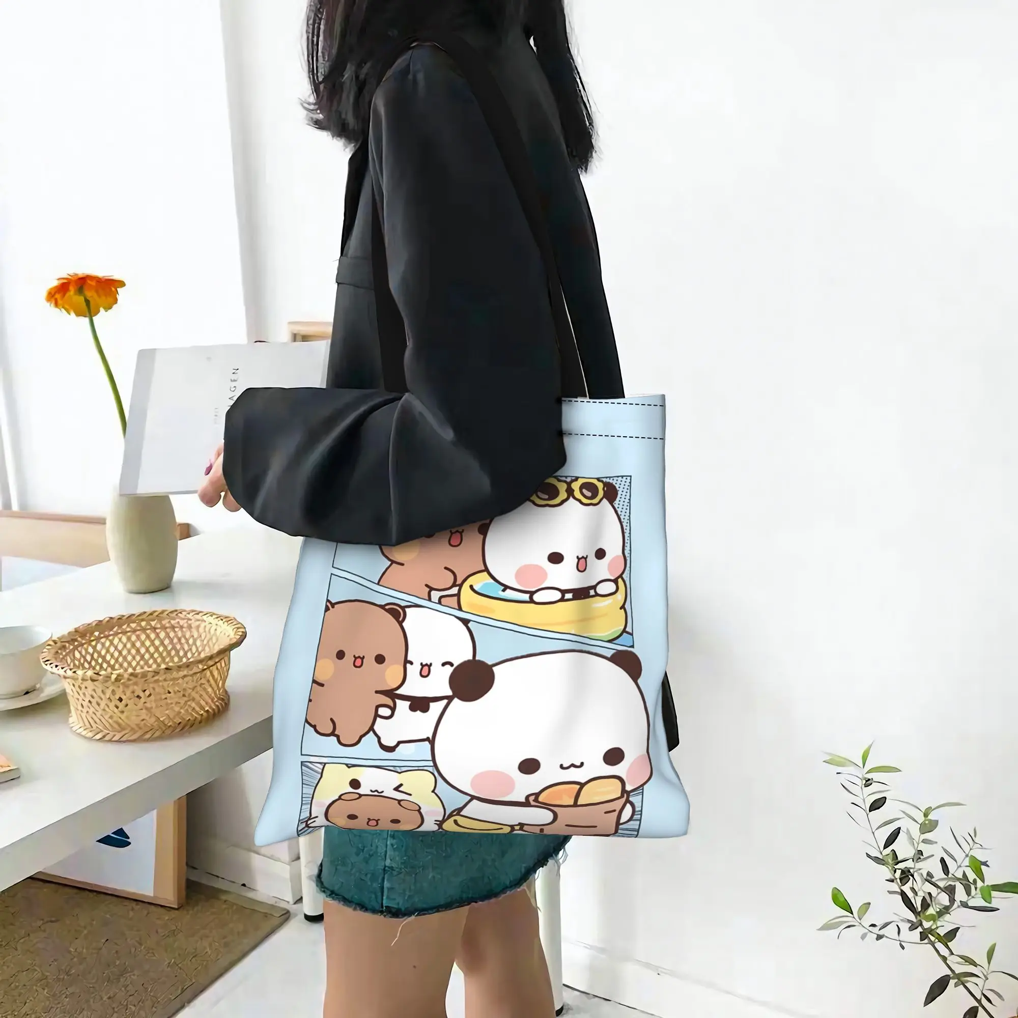 

bags for woman 2026 bubu and dudu bear Reusable Double Sided Canvas Tote Bag Shoulder Handbag