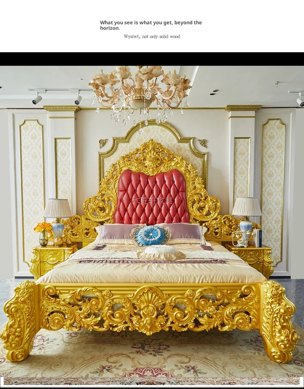 French Palace Luxury Villa Master Bedroom King/Double Bed Leather European Wedding Bed Bedroom Set Sample Home Furnishings