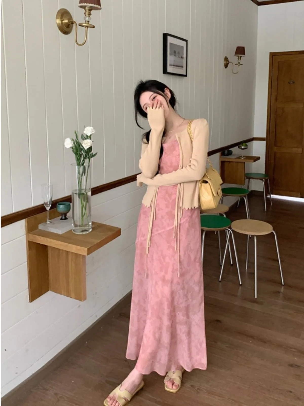 

plus Size Women's Soft Sle Pink Floral Print ter Dr Spring New Slimming Cardigan Top Trendy Women's Faion Set