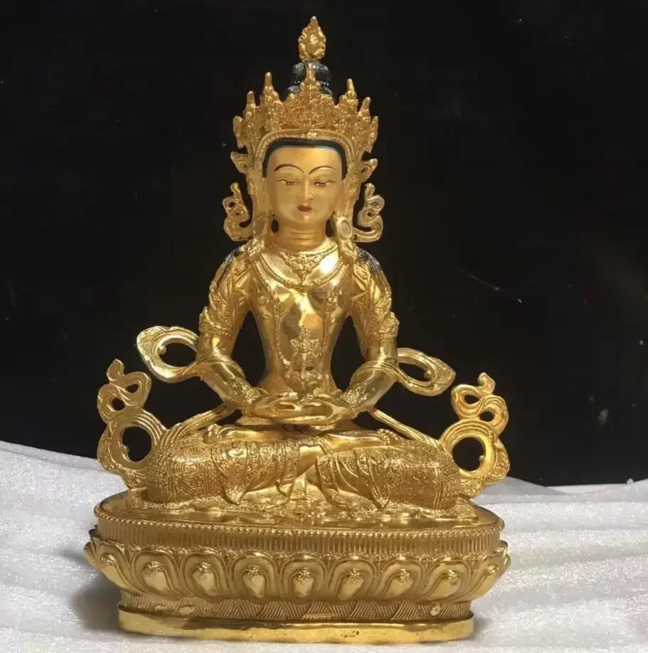 21cm pure copper gilded longevity Buddha statue, Tibetan esoteric Buddha statue, copper ornament