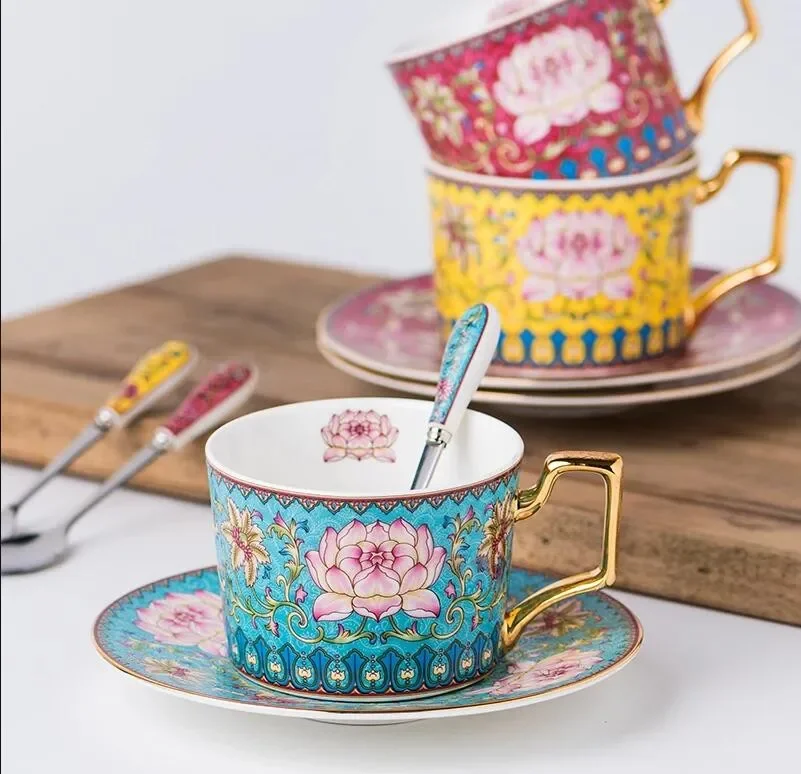 Snow Bone China Coffee Cup Saucer Spoon Set 200ml Tea Porcelain Ceramic Teacup Cafe Espresso Drop Shipping