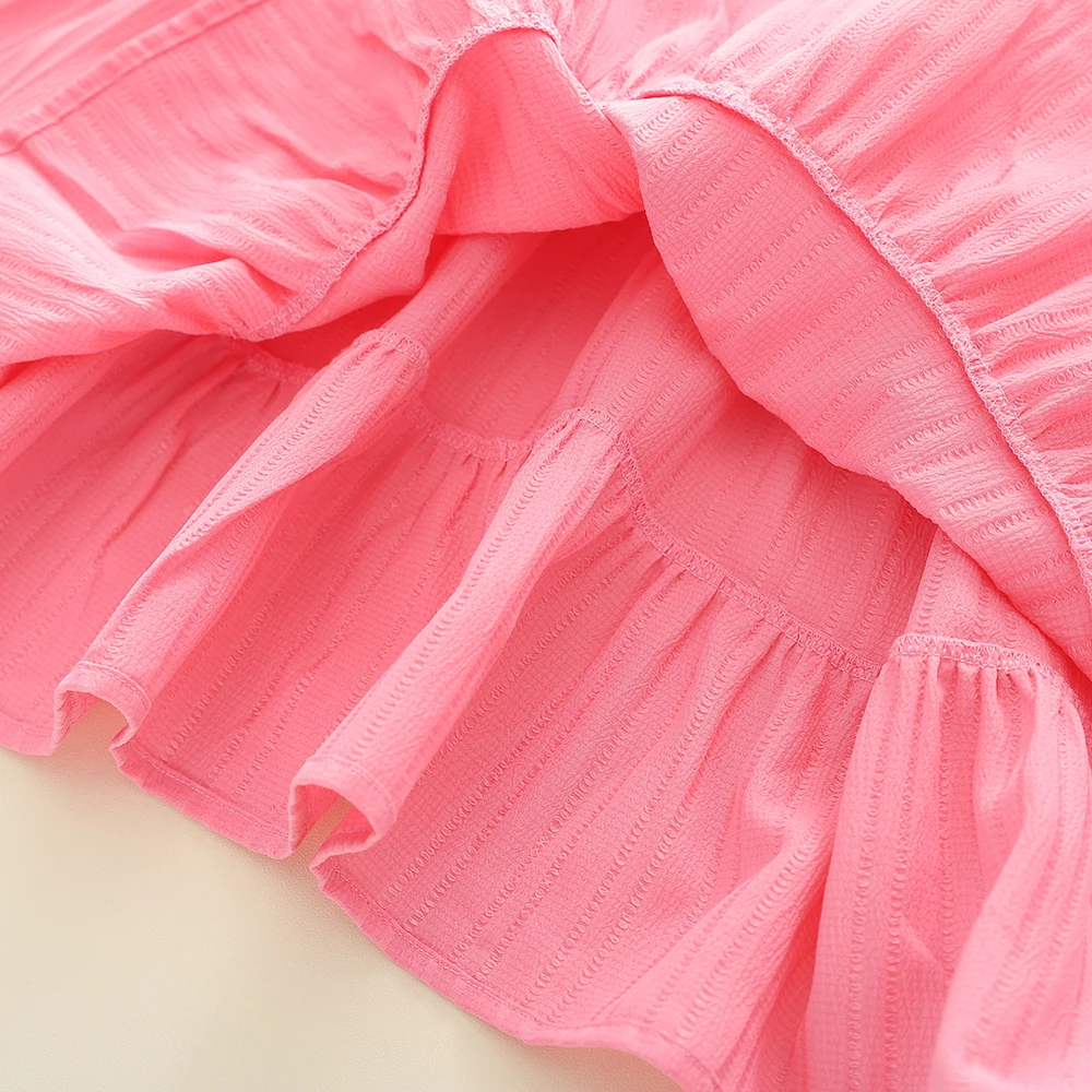 New Summer Style Children Clothing Flying Sleeve Solid Color Pleated Princess Cake Dress Girls Costume Dress