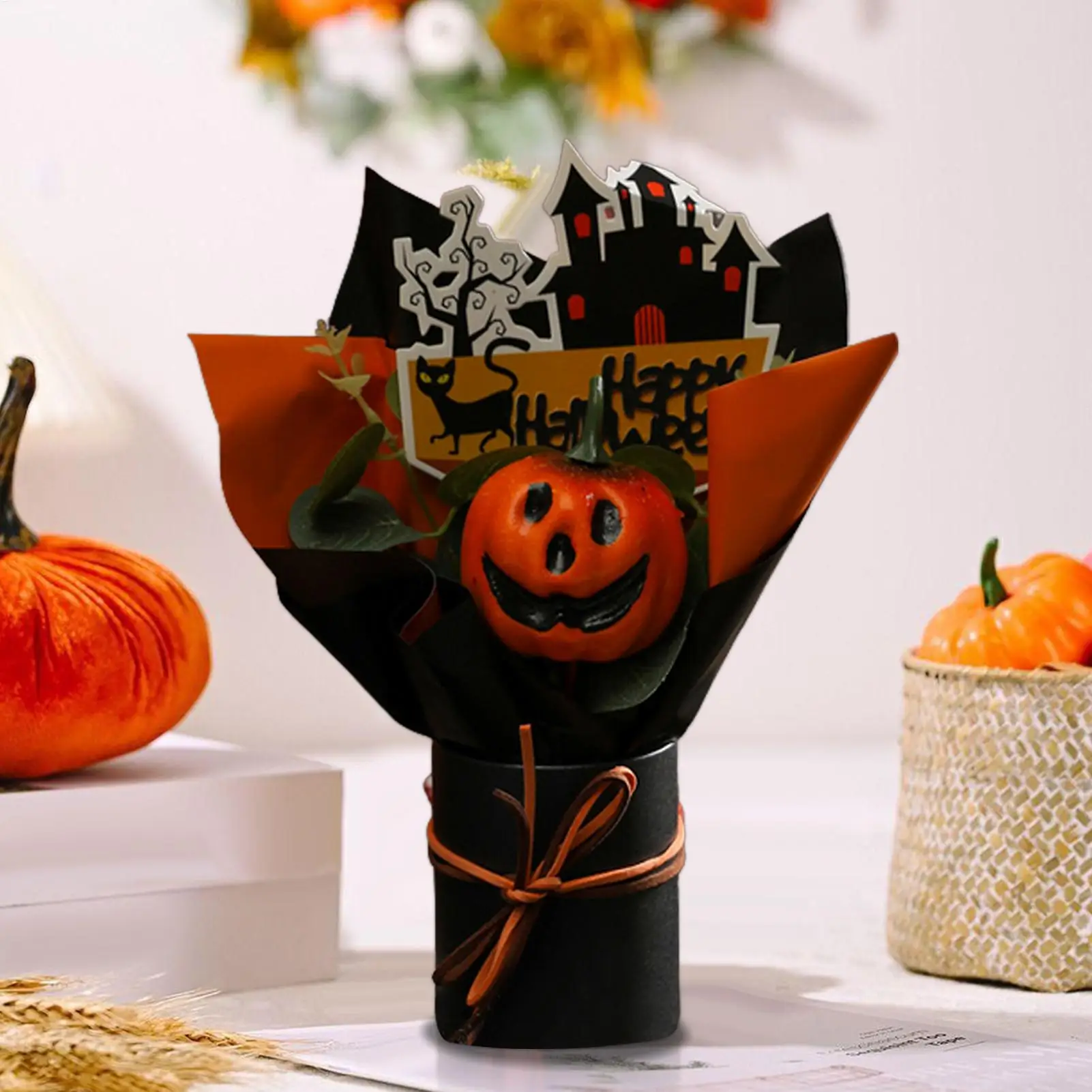 

Halloween Bouquet Pumpkin Bunch with Artificial Fall Flowers Faux Plants Decor for Adults Theme Party Autumn Haunted House