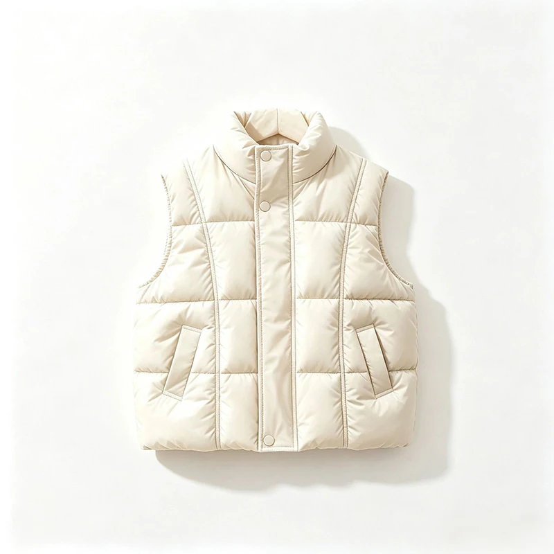 Autumn Winter New Girls Boys Vest Solid Stand Collar Thick Warm Zipper Waistcoat 4 -14Y Teen Kids Cotton Sleeveless Jacket  125