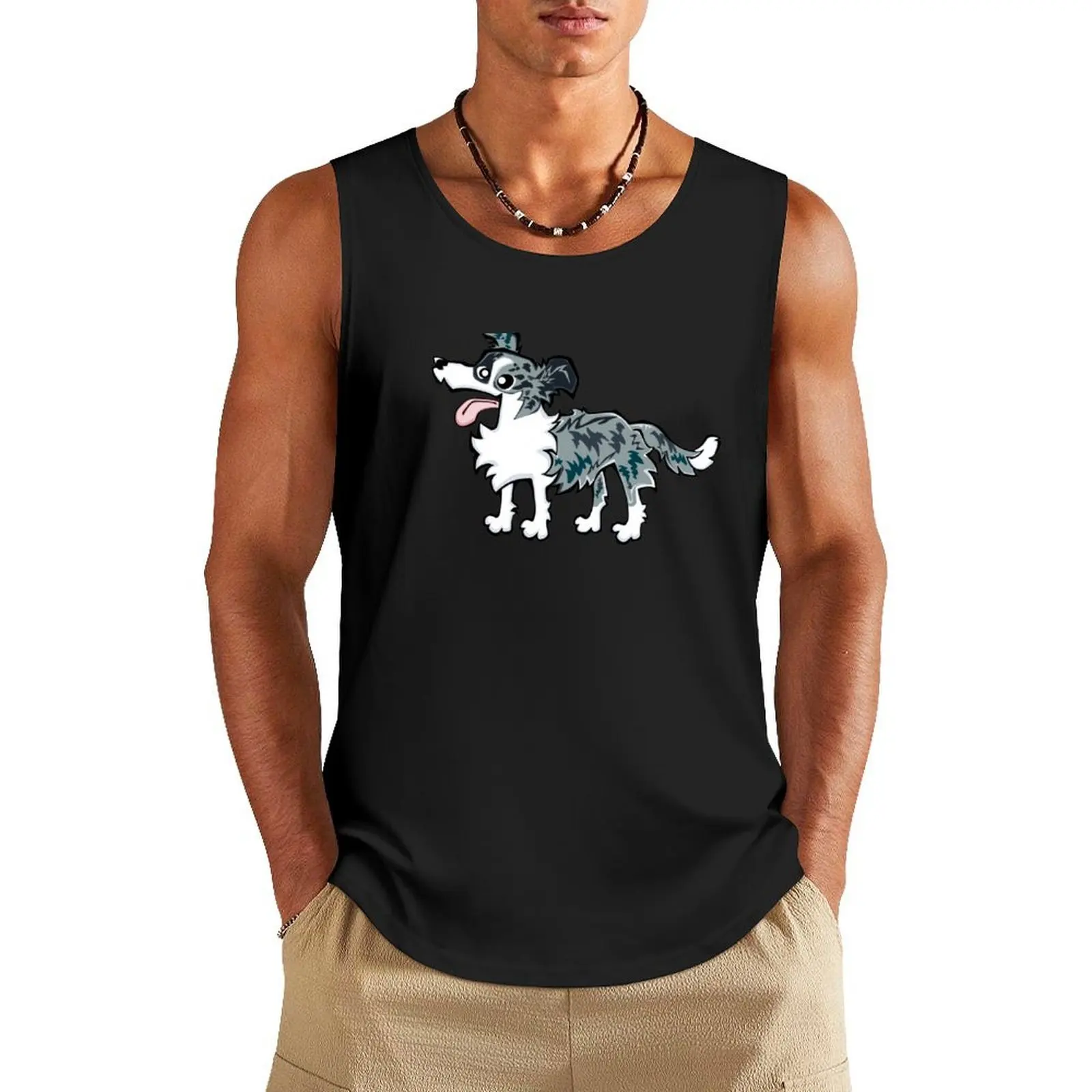

Border Collie - Blue Merle (Full Body) BLUE BG Tank Top mens clothing Short sleeve sleeveless t-shirts for men