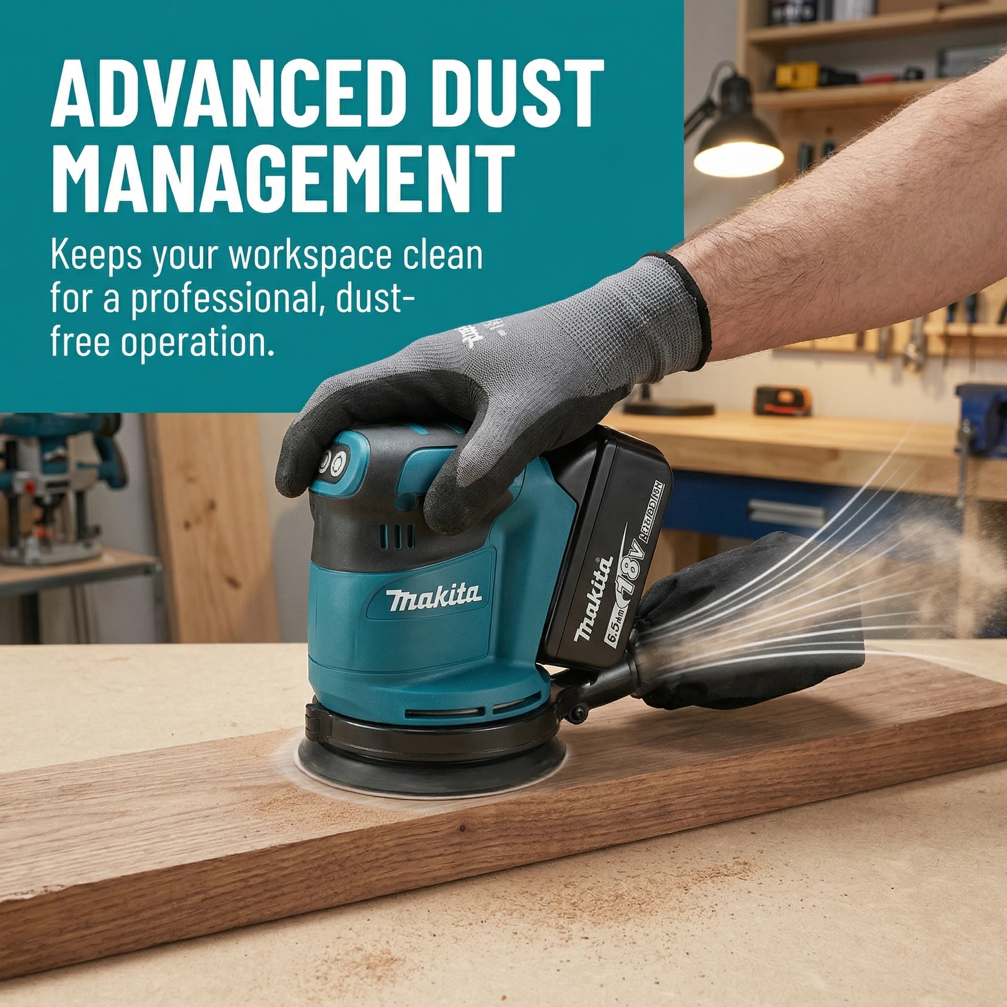 Makita DBO180Z 18V Lithium Ion Cordless Random Track Sanding Machine 3 Speed Adjustable for Woodworking and Putty Polishing
