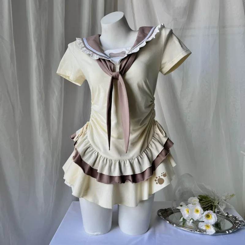 Rilakkuma hauts et t-shirts été Y2K japon imprimé chérie doux fille épissage robe col marine mignon décontracté à manches courtes t-shirt nouveau