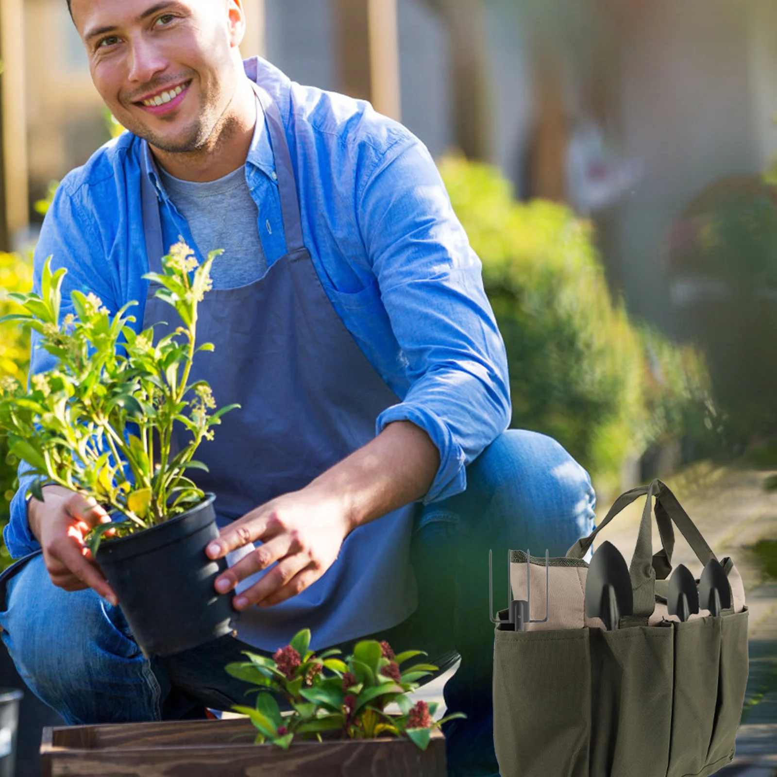 

Garden Tool Bag Oxford Fabric Storage Organizer Durable Multi Pocket Tote Bag for Gardening Tools Tools Storage Pouch