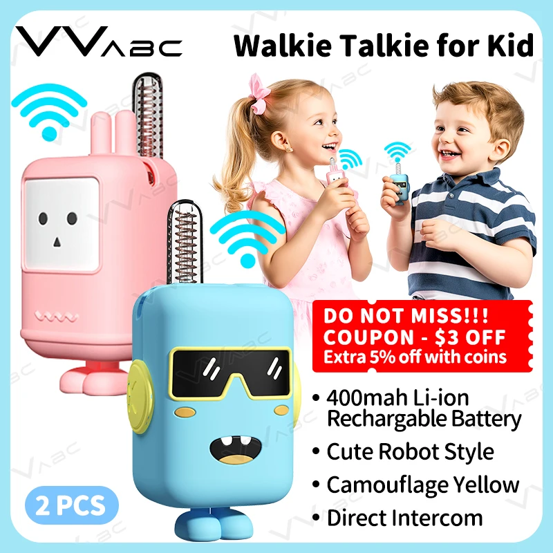 

2pcs Cute mini Walkie Talkie for Kid Food-grade Silicone Case Rechargable Intercom Portable Child Two Way Radio Toy for Children