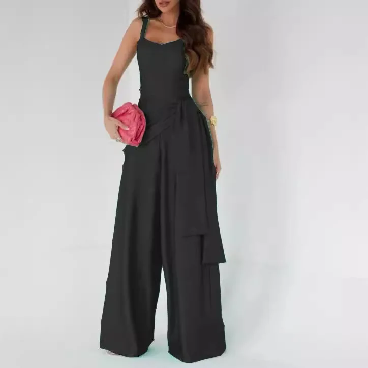 Dames Lente Zomer Jumpsuit Jarretelbroek Effen Kleur Mouwloos Wijde Pijpen Broek Casual Mode Comfortabel Normaal Standaard