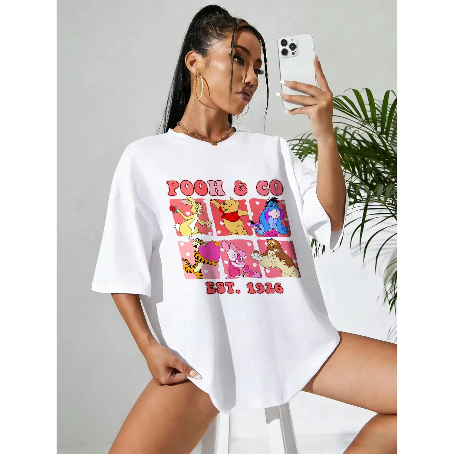 

Летняя футболка с рисунком Винни-Пуха Дисней 2026, костюм для родителей и детей, высококачественные хлопковые повседневные модные топы унисекс с короткими рукавами